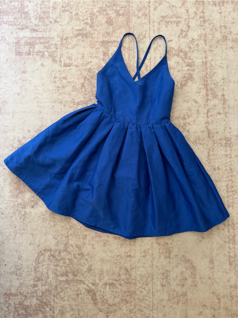 Gracia Royal Blue Thin Strap V Neck Full Skirt Dress